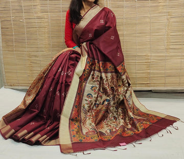 Soft Khadi Raw Silk Red Saree