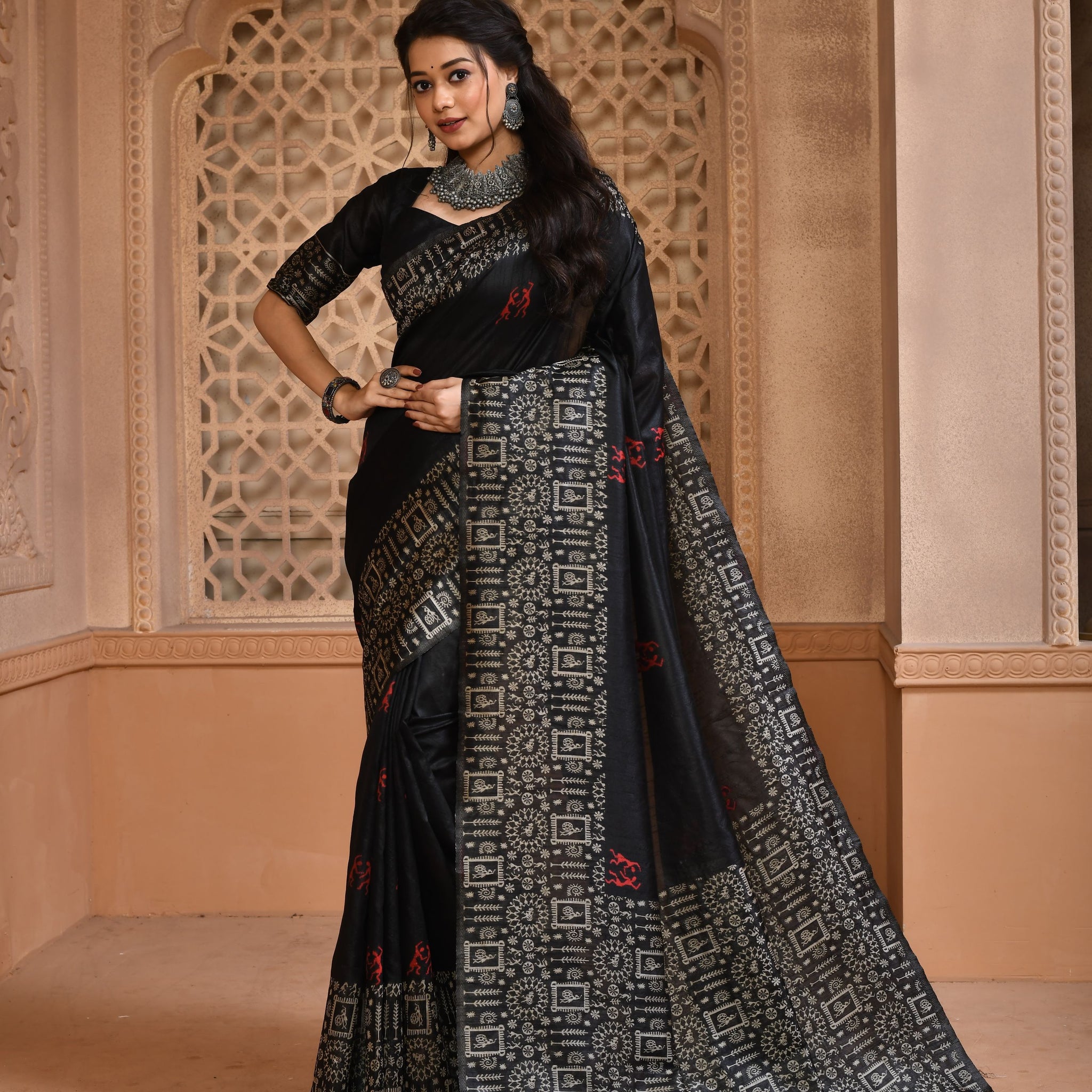 Banglori Handloom Raw Silk Black Saree