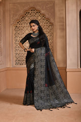 Banglori Handloom Raw Silk Black Saree