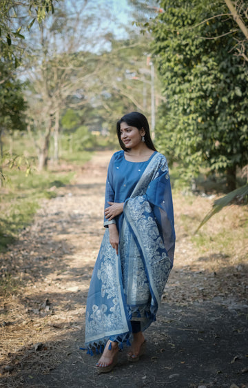 Pure Soft Cotton Jamdani  Blue Suit