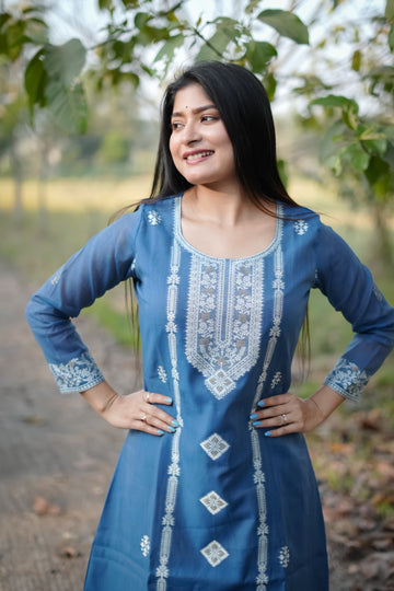 Pure Soft Cotton Jamdani Blue Suit