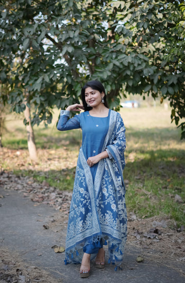Pure Soft Cotton Jamdani Blue Suit