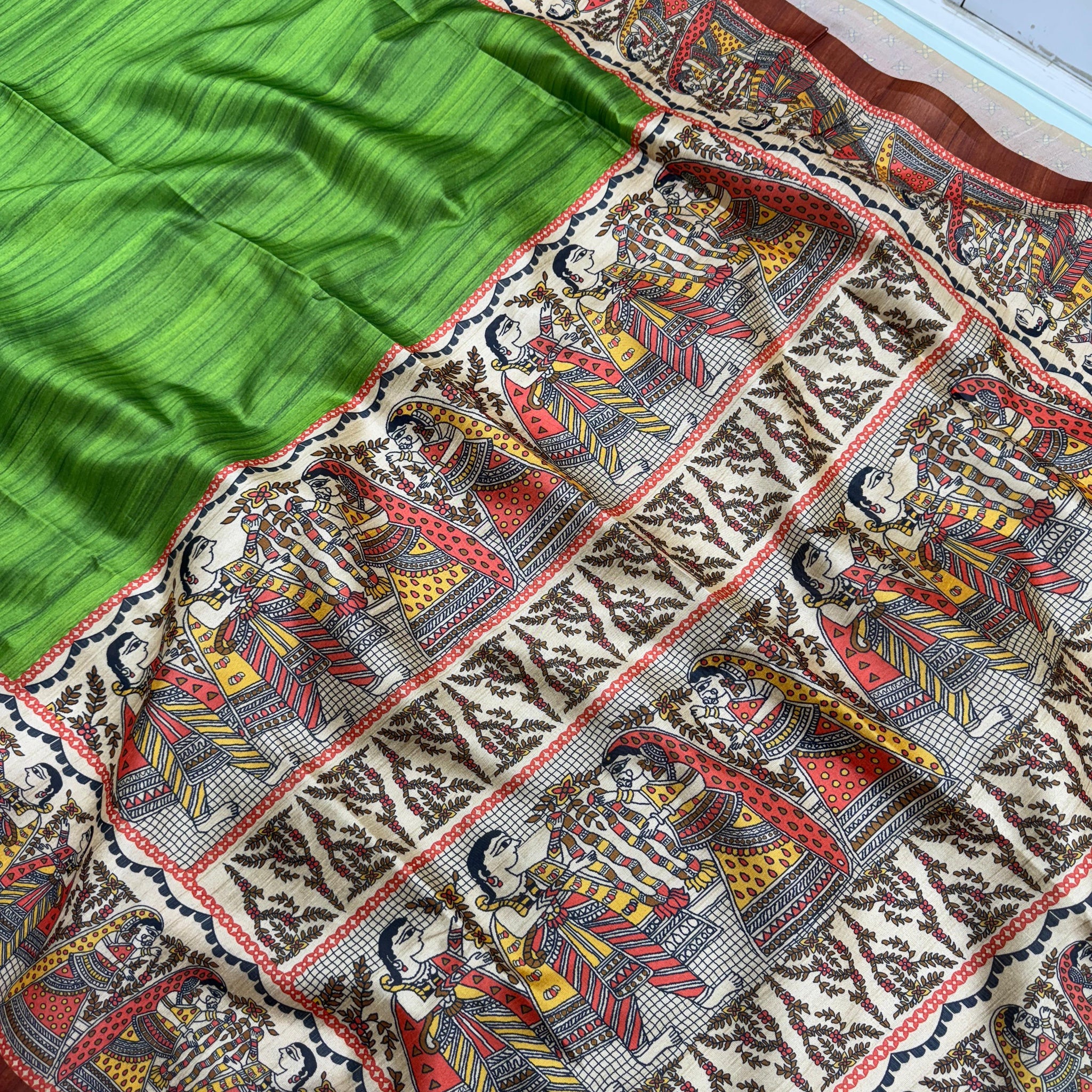 Soft Tussar Silk Parrot Green Saree