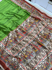 Soft Tussar Silk Parrot Green Saree
