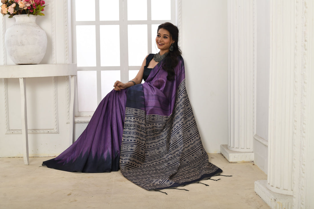 Soft Tussar Silk Purple Saree