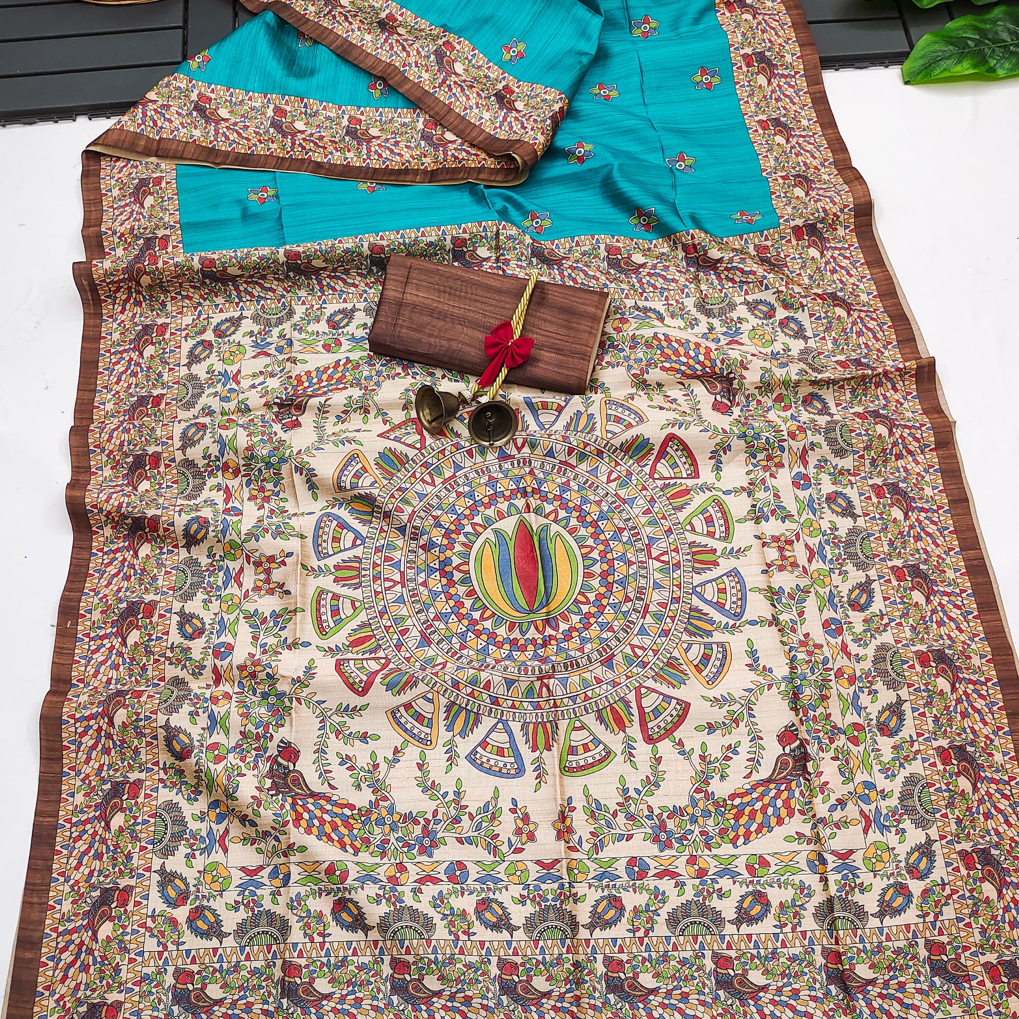 Soft Tussar Silk Madhubani Sky Blue Saree