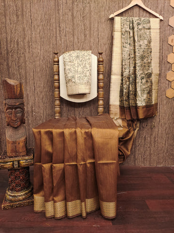 Soft Khadi Raw Silk Choclate Brown Saree