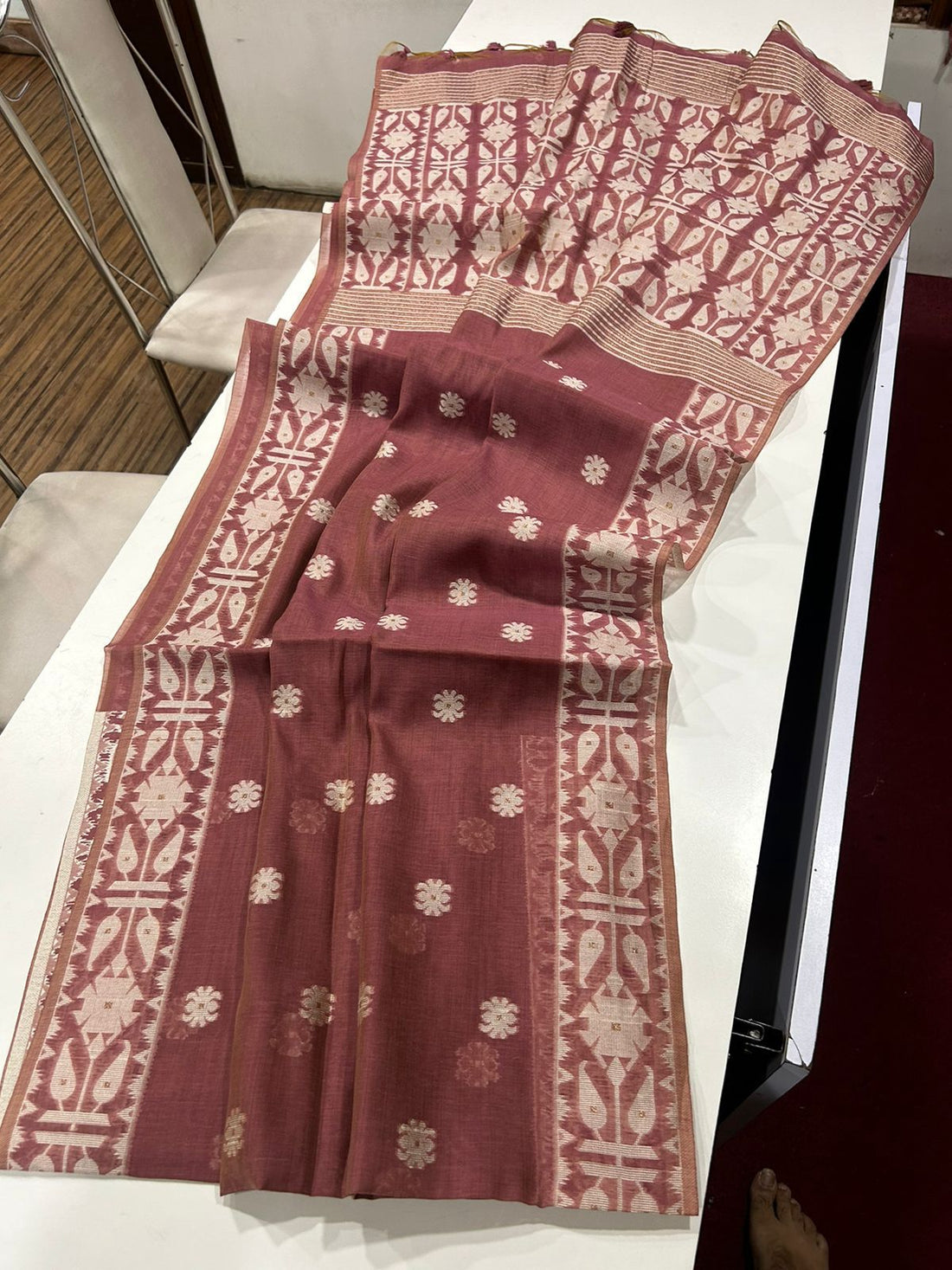 Premium Soft Muga Cotton Peach Saree