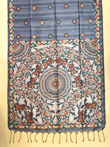 Soft Tussar silk madhubani saree