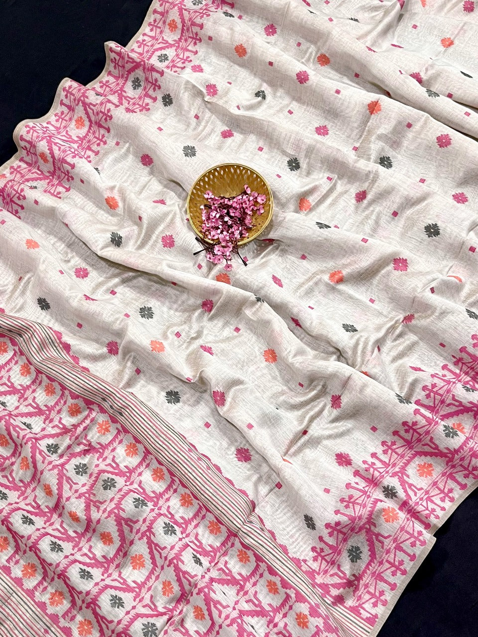Kovai Cotton Jamdani Pink Saree