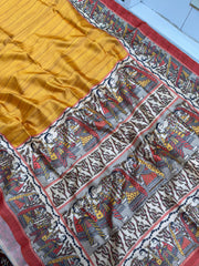 Soft Tussar Silk Yellow Saree