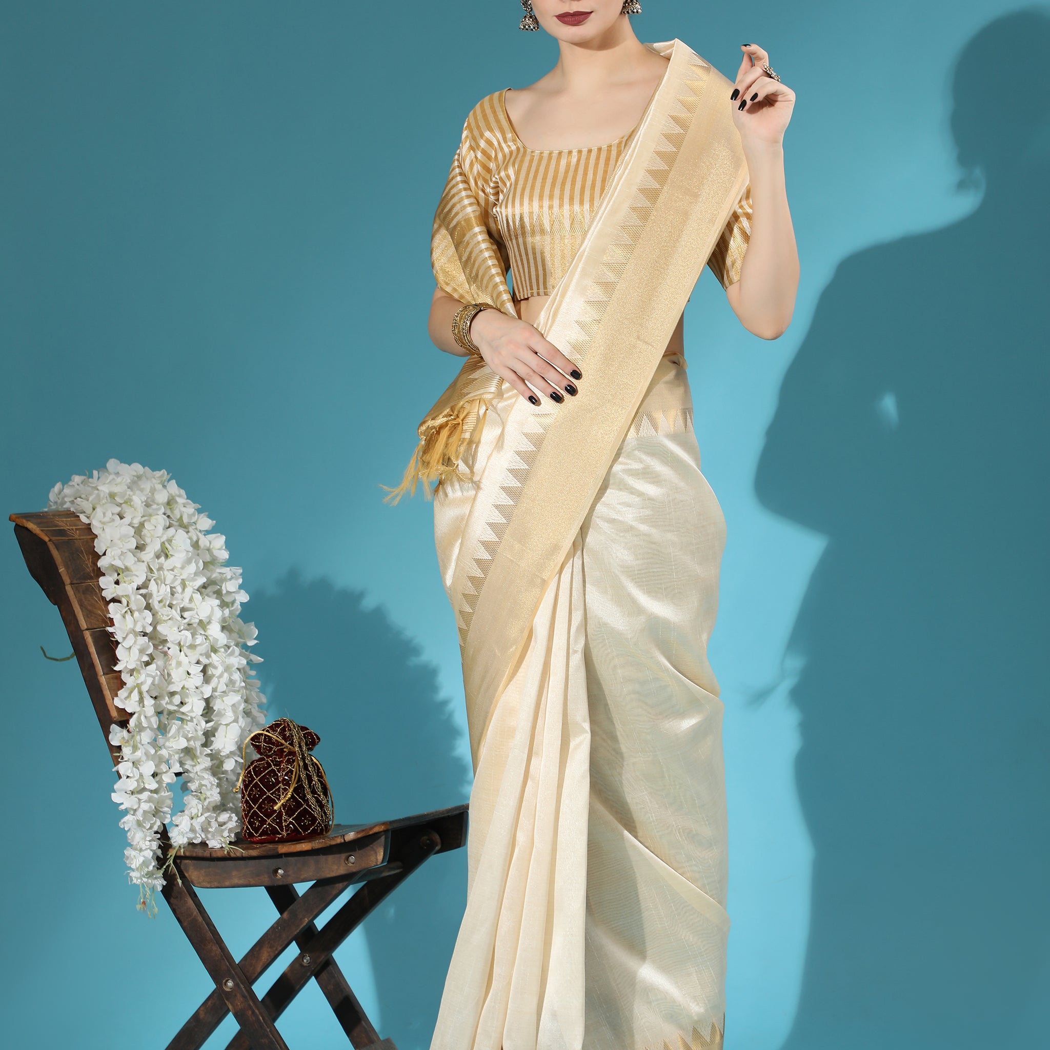 Premium Silk Plain Golden Saree