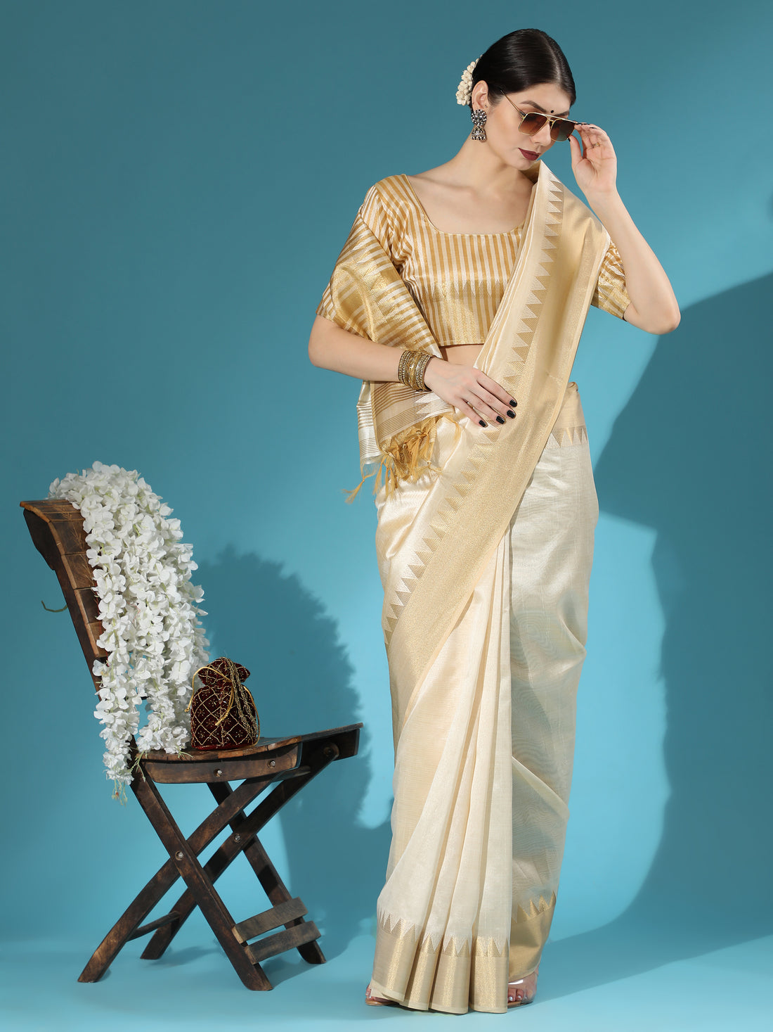 Premium Silk Plain Golden Saree