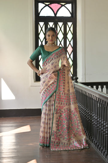 Soft Tussar Silk Green Saree