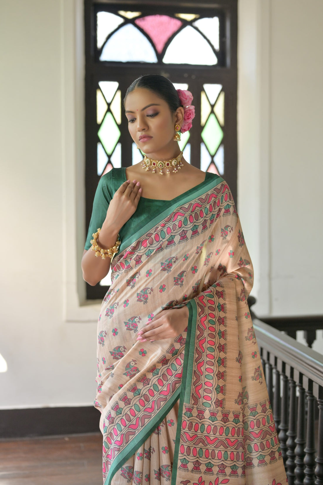 Soft Tussar Silk Green Saree