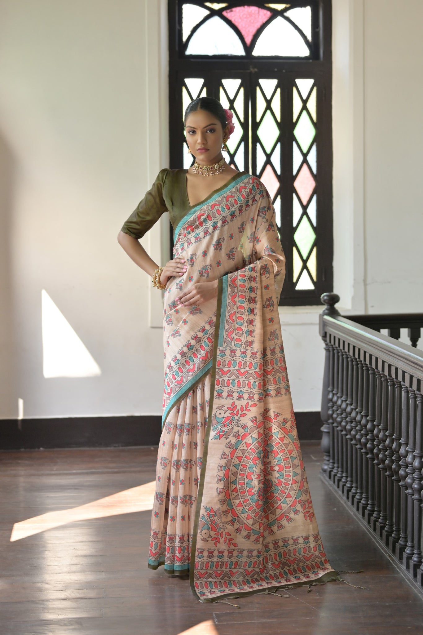 Soft Tussar Silk Mehndi Saree