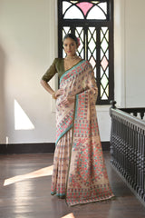 Soft Tussar Silk Mehndi Saree