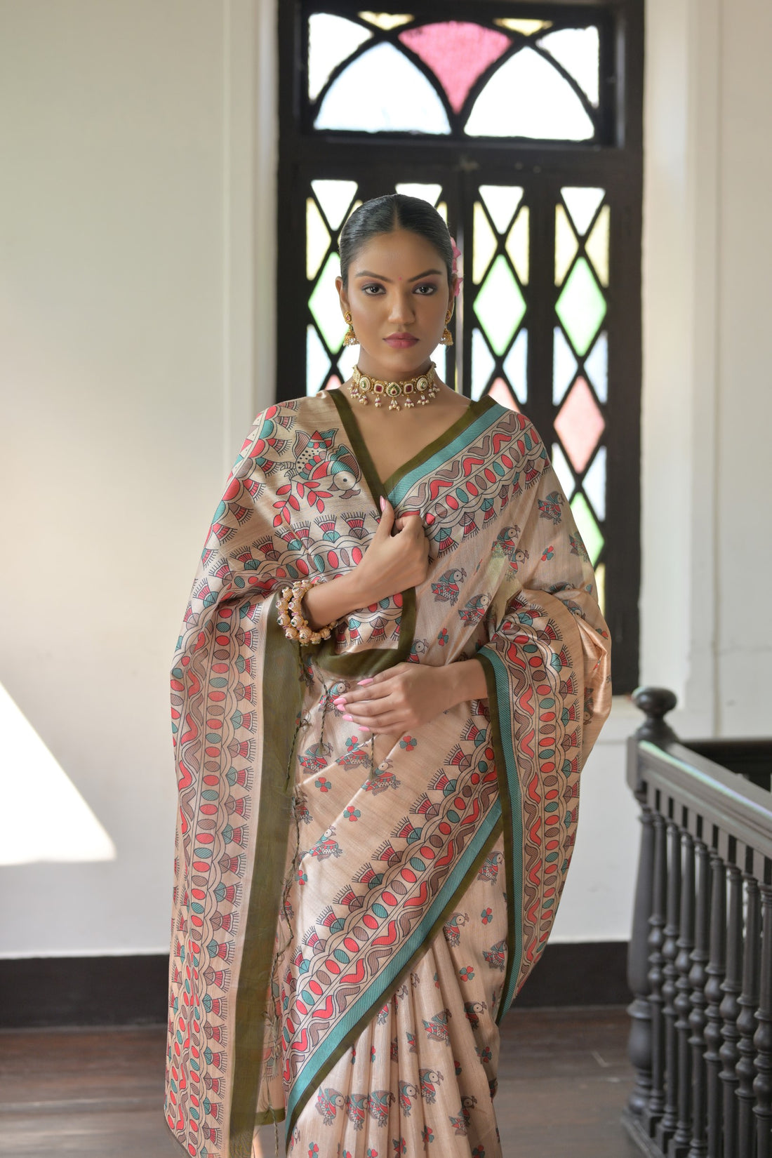 Soft Tussar Silk Mehndi Saree