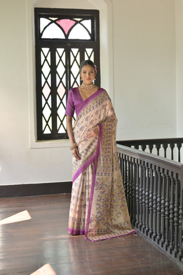 Soft Tussar Silk Wine Saree