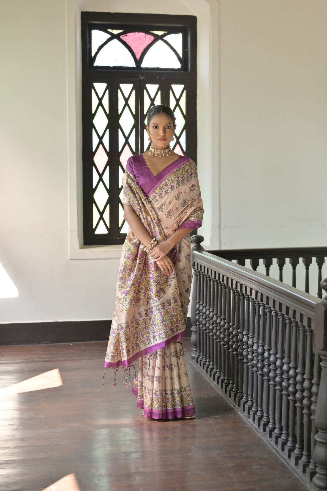 Soft Tussar Silk Wine Saree
