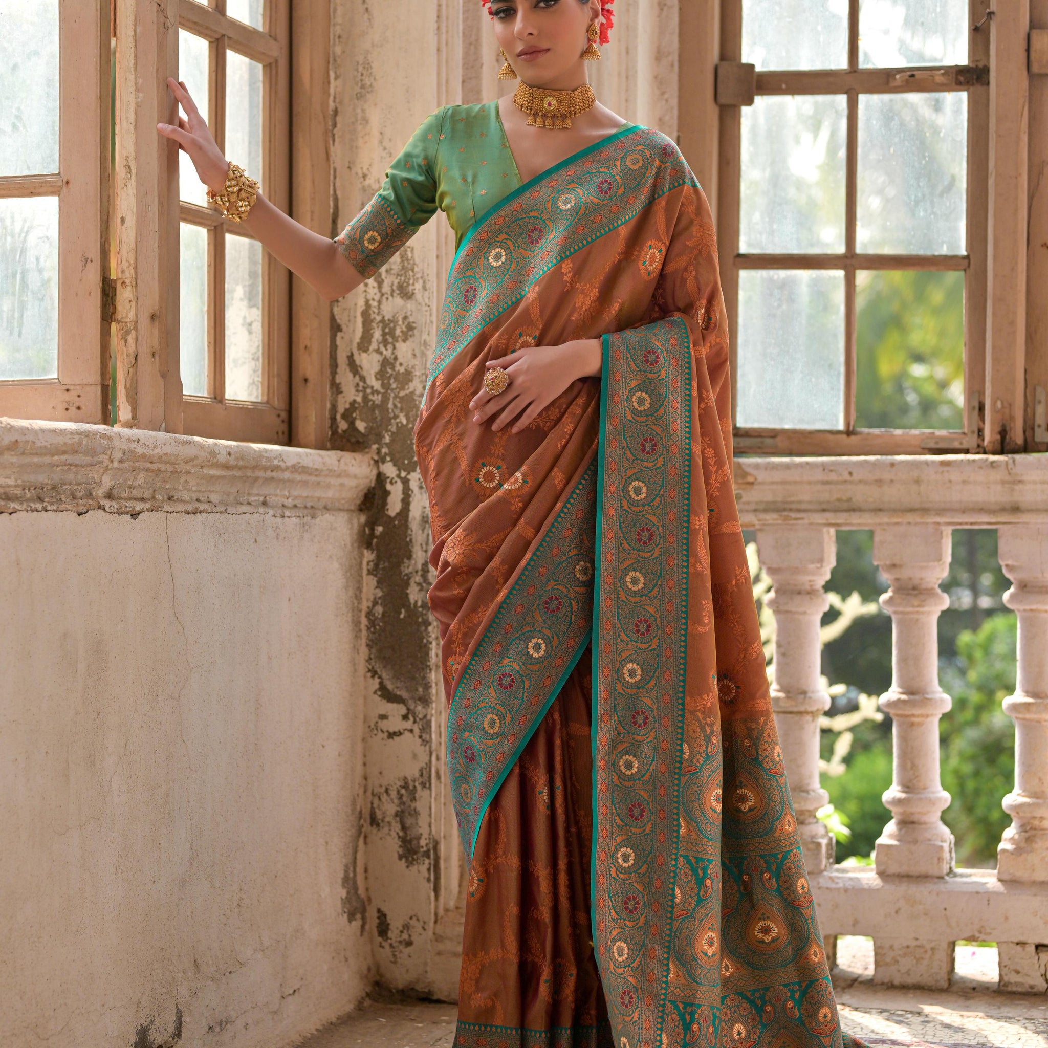 Banarasi Silk Coffee Saree With Blouse Piece For Women