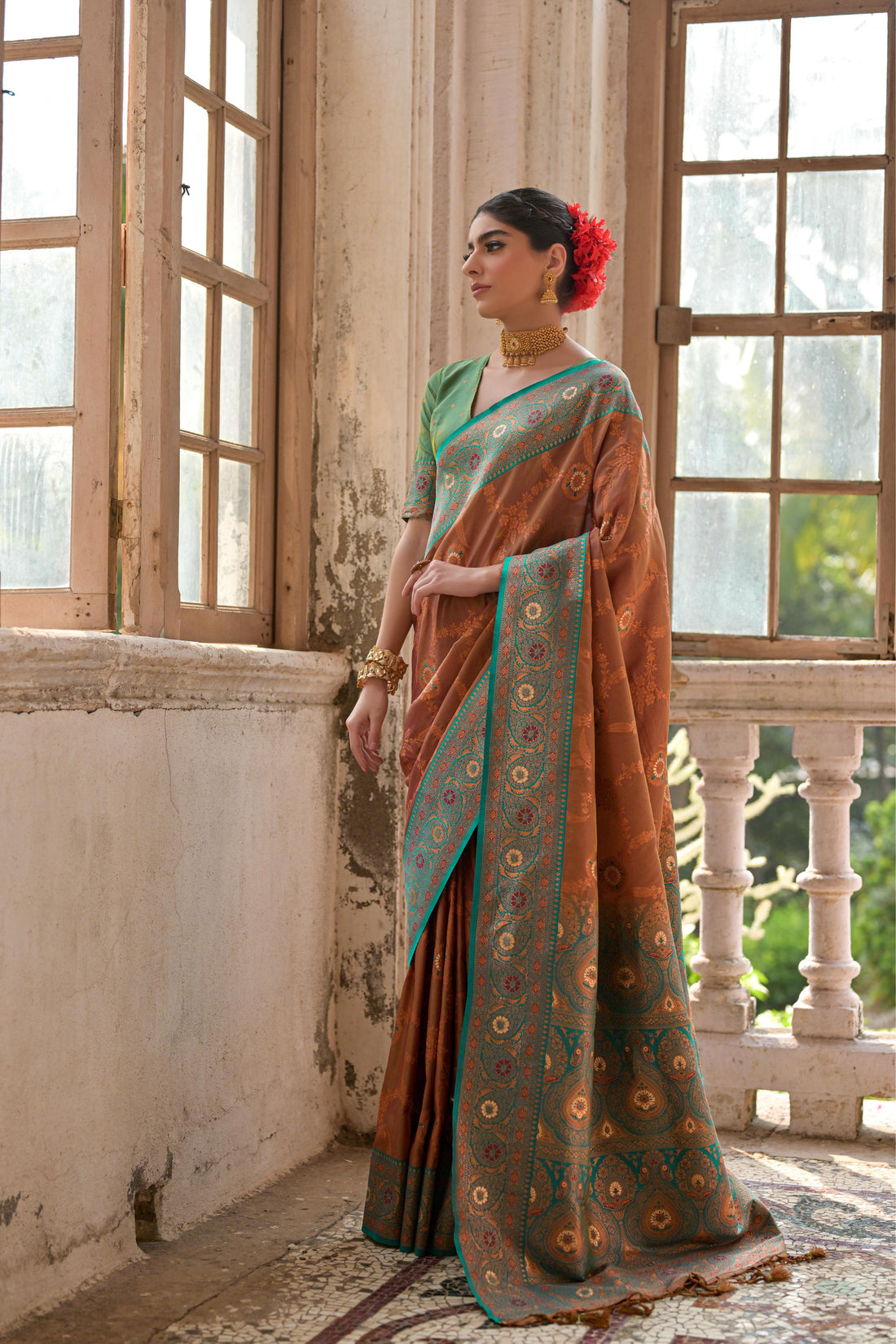 Banarasi Silk Coffee Saree With Blouse Piece For Women