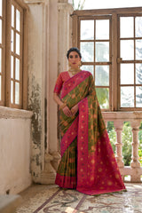 Banarasi Silk Mehendi Saree With Blouse Piece For Women