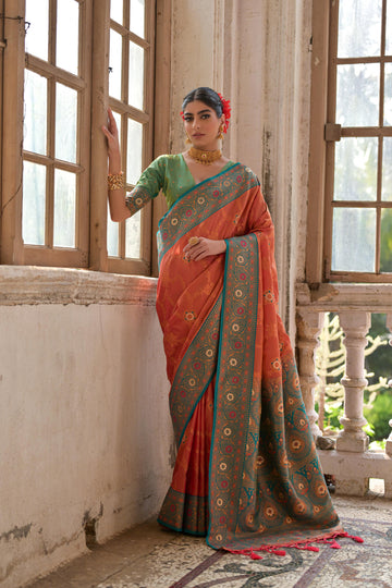 Banarasi Silk Peach Saree With Blouse Piece For Women