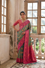 Banarasi Silk Rama Saree With Blouse Piece For Women