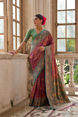 Banarasi Silk Wine Saree With Blouse Piece For Women