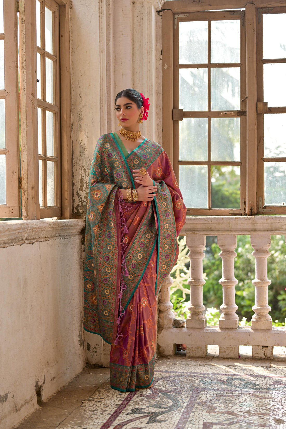Banarasi Silk Wine Saree With Blouse Piece For Women