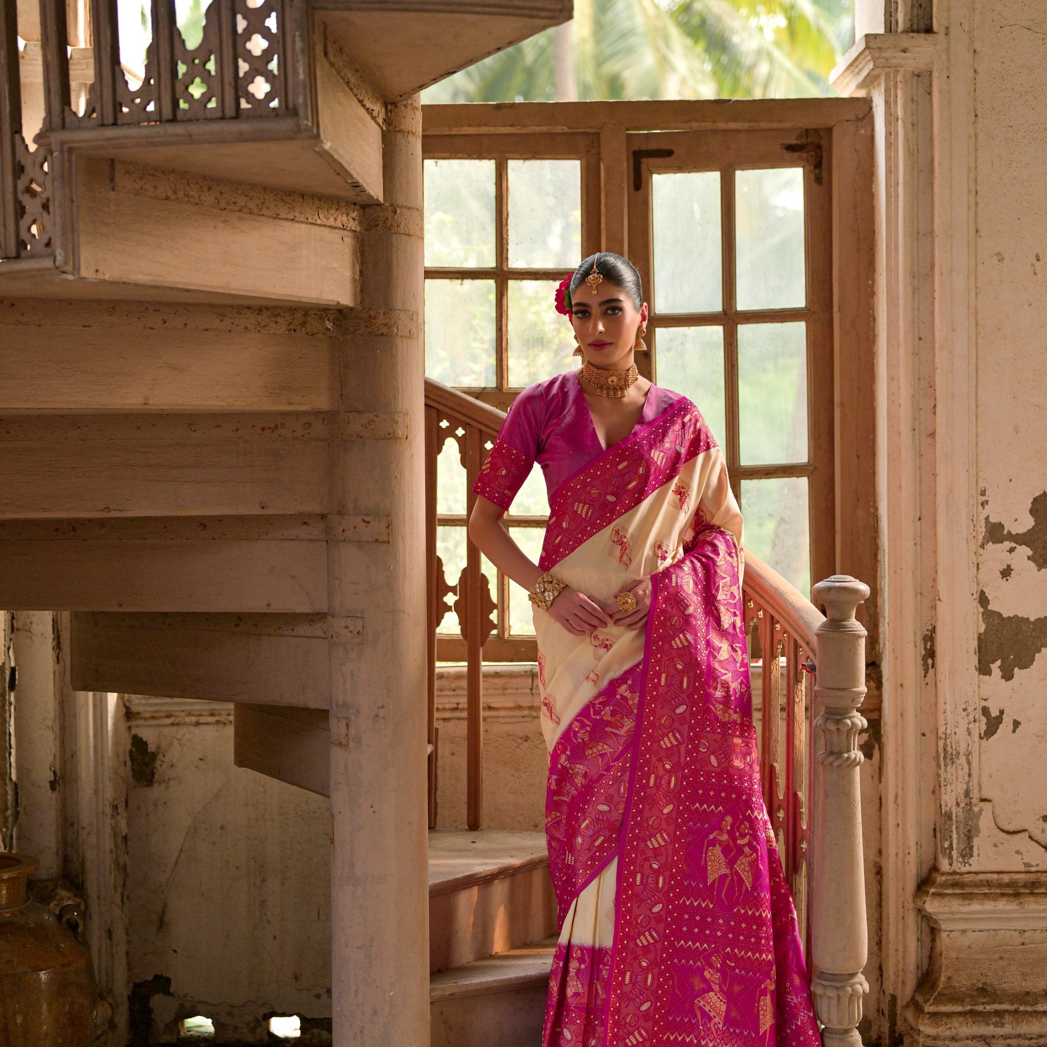 Banarasi Silk Cream Saree