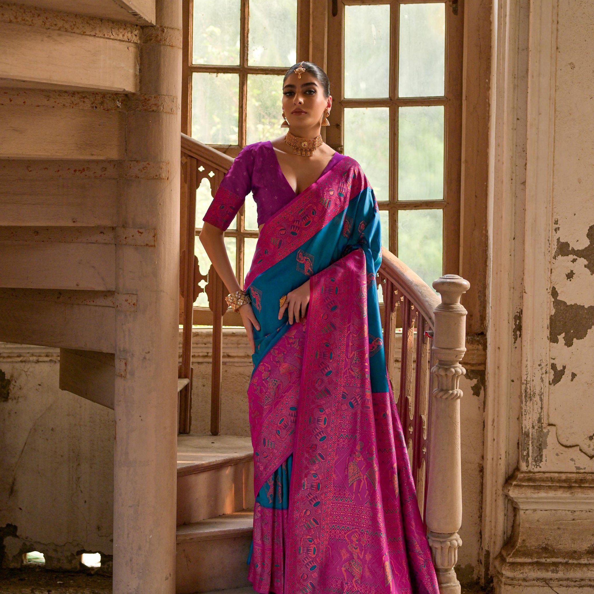 Banarasi Silk Firozi Saree