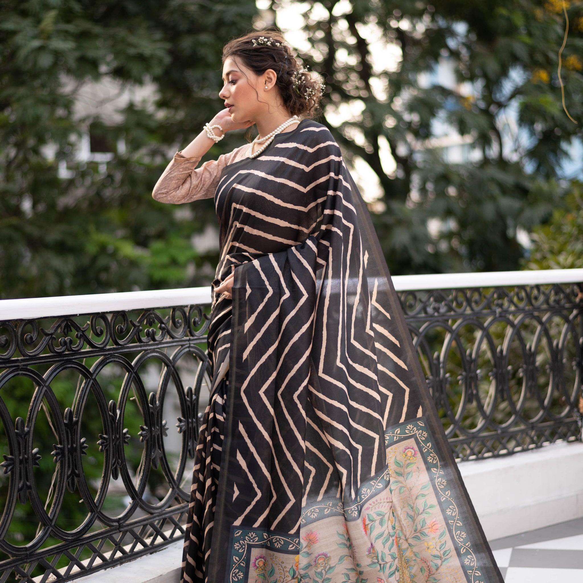 Soft Tussar Silk Black Saree
