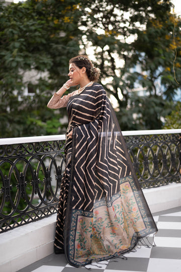 Soft Tussar Silk Black Saree