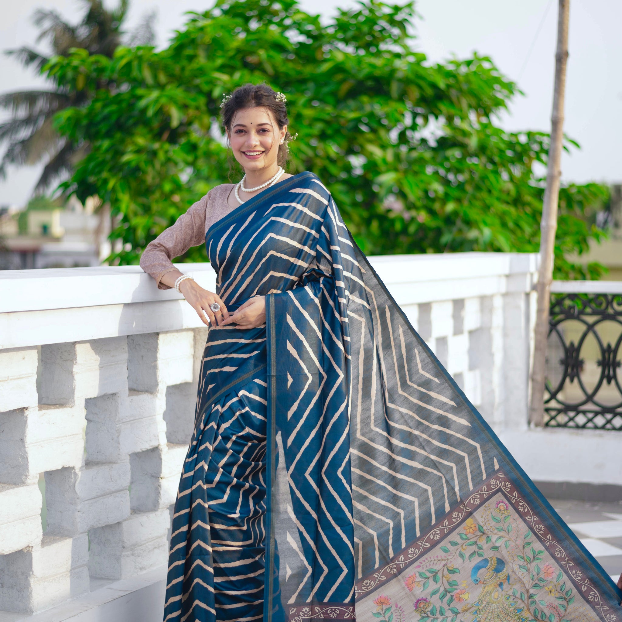 Soft Tussar Silk Blue Saree