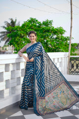Soft Tussar Silk Blue Saree