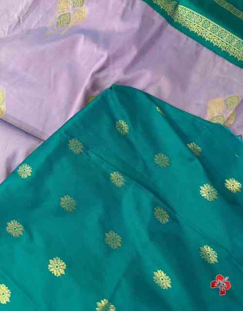 Premium Soft Kanjivaram Silk Purple Saree - Ocean Blue Pallu