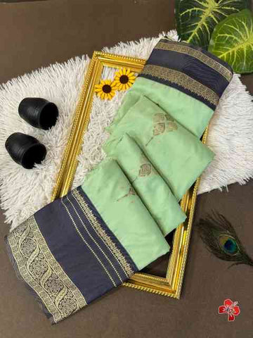 Premium Soft Kanjivaram Silk Pista Saree - Gray Pallu