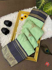 Premium Soft Kanjivaram Silk Pista Saree - Gray Pallu