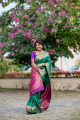 Soft Banarasi Katan Silk Dark Green Saree