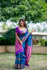 Soft Banarasi Katan Silk Royal Blue Saree