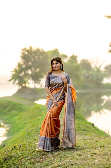 Soft Tussar Silk Madhubani Rast Saree
