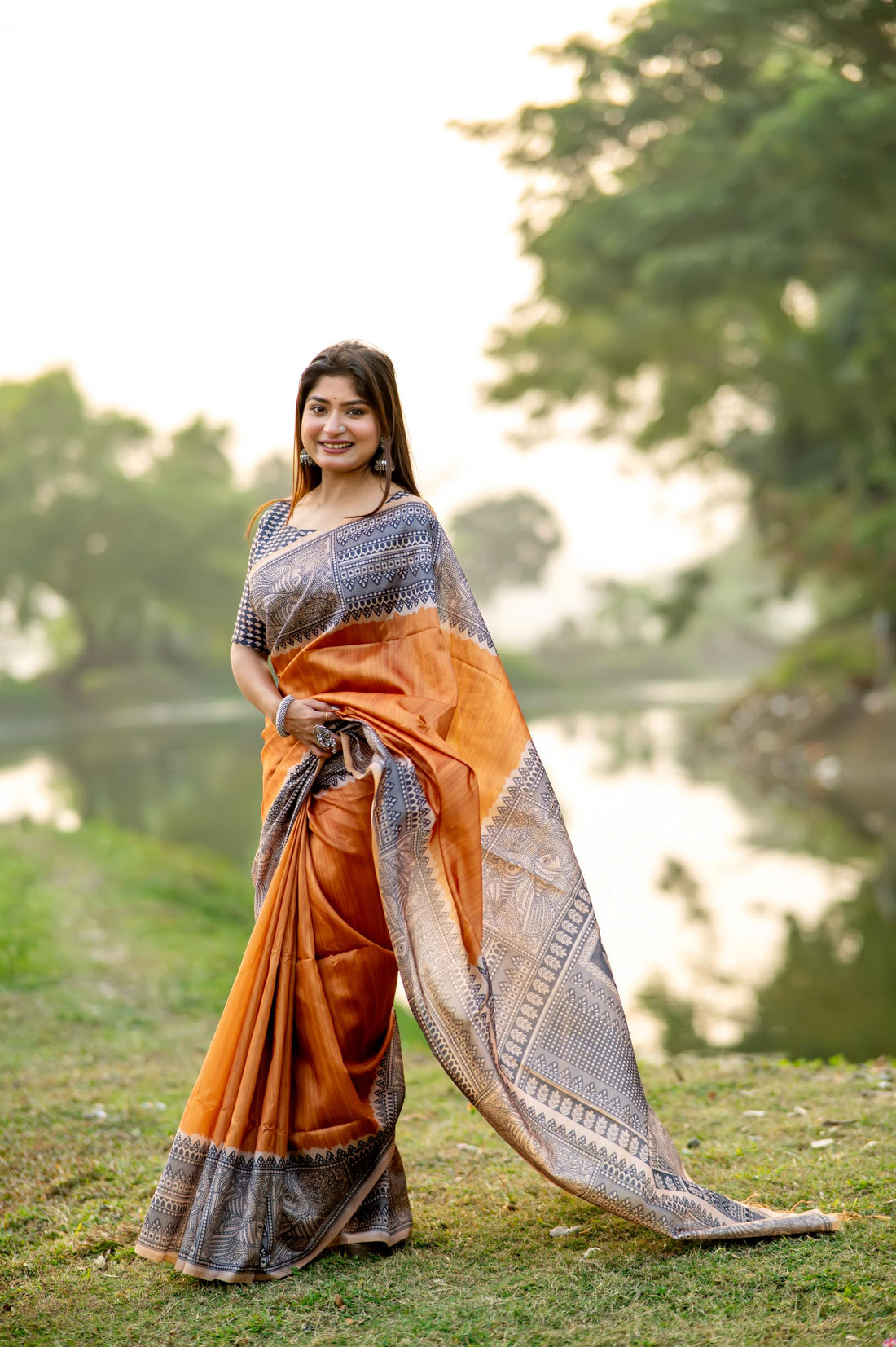 Soft Tussar Silk Madhubani Rast Saree