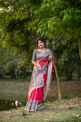 Soft Tussar Silk Madhubani Rani Pink Saree