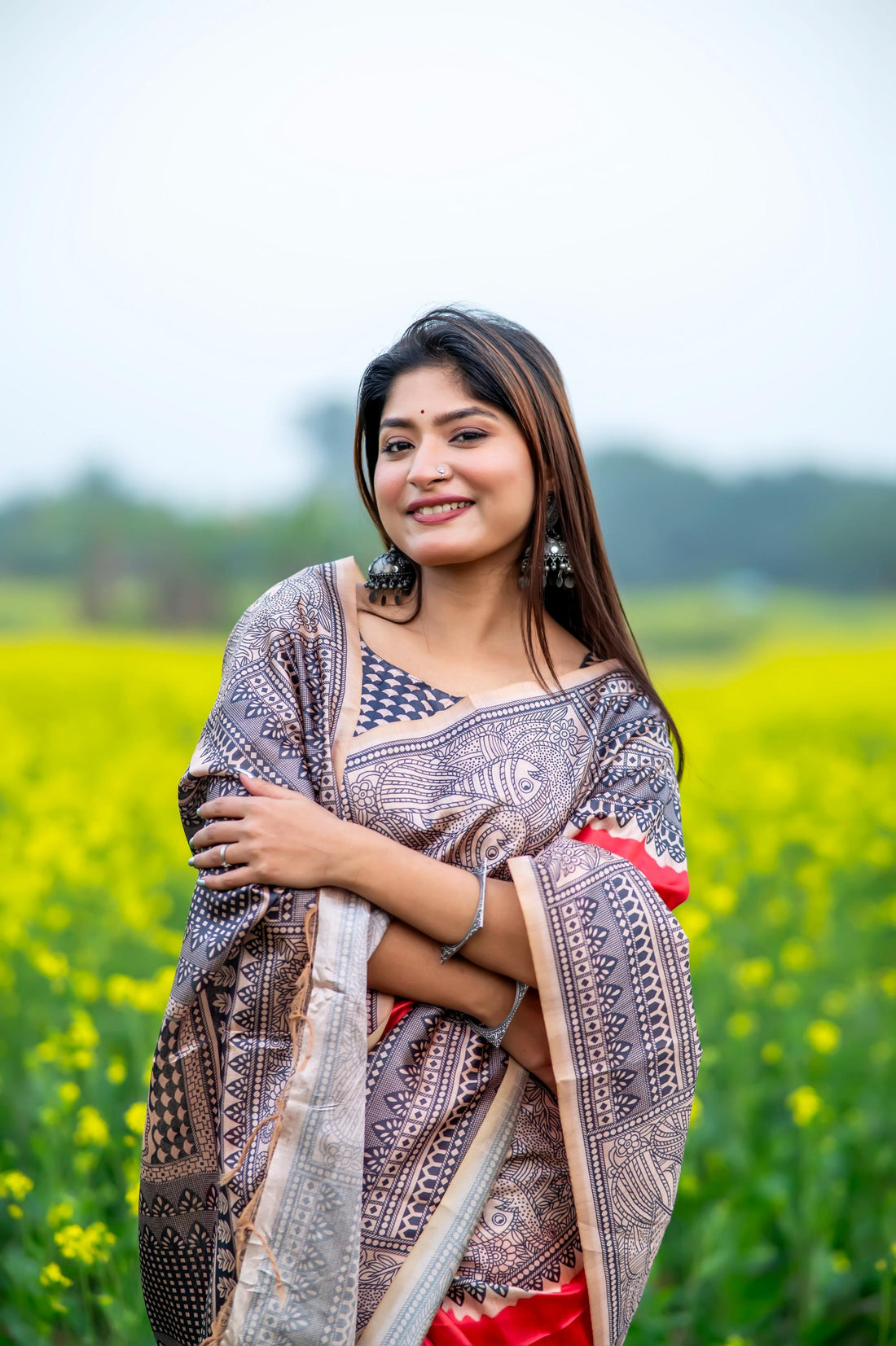 Soft Tussar Silk Madhubani Red Saree