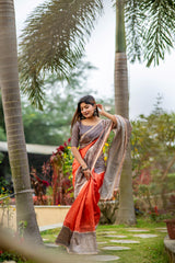 Soft Tussar Silk Madhubani Red Saree