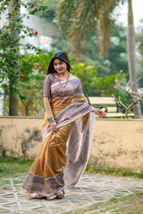 Soft Tussar Silk Madhubani Golden Saree