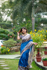 Soft Tussar Silk Madhubani Navy Blue Saree