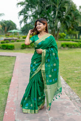 Pure Linen Silk Green Saree